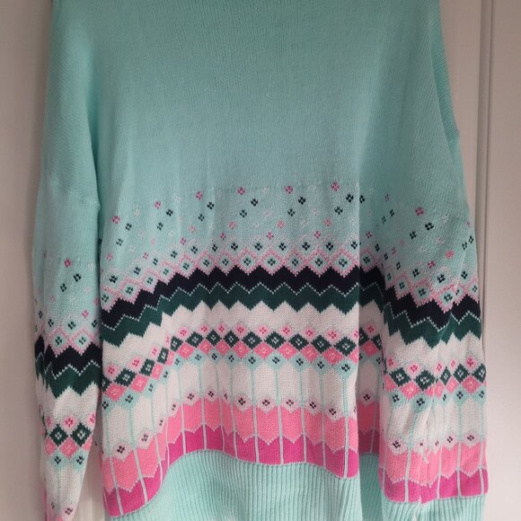 Women's Patterned Sweater - Mint and Pink - Picture 1 of 5